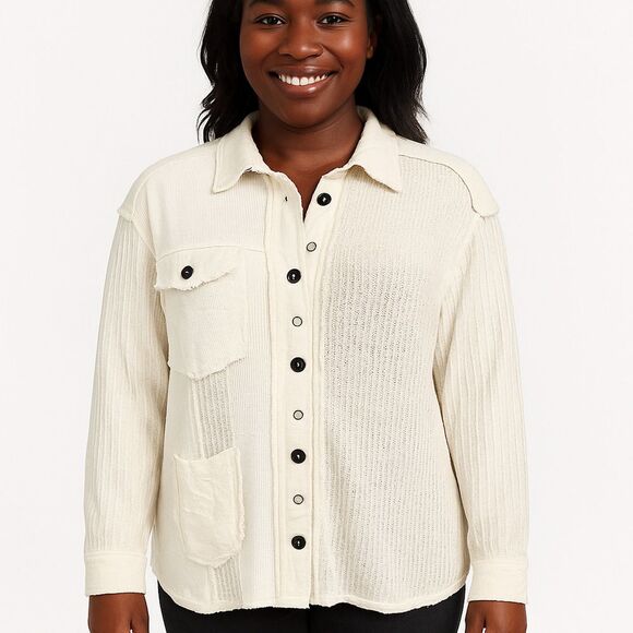 NEW POL Oversized Small Textured White Knit Button Down Sweater Relaxed Fit BOHO - Picture 1 of 16